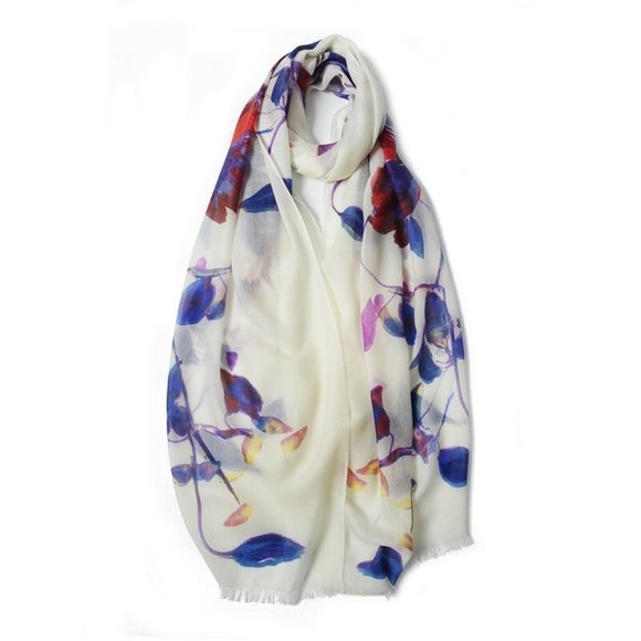 Accessories - floral white women's cashmere  scarf / shawl
